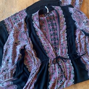 Free People Black and Pink Floral Top